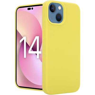 Coverzs telefoonhoesje geschikt voor iPhone 14 Plus hoesje - Luxe Liquid Silicone case - optimale bescherming - siliconen hoesje - geel