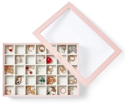 Sieradenhouder Organizer met Deksel - Roze, Stevig Houten Frame voor Oorbellen, Ringen en Kettingen - Ideaal Cadeau