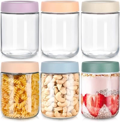 SNJY® Overnight Oats Potjes - Glazen Potjes met Deksel - Mason Jar - Weckpot - 6x500ml - Doorzichtig