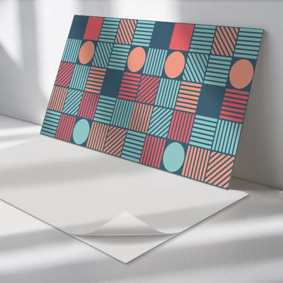 Wallfluent Vinyl Tegels - Geometrie met Kleurrijke Vormen Vinyl Tegels Zelfklevend - 40 cm x 20 cm - Turkoois PVC Tegels - 10 stuks - Rechthoek PVC Tegels - Patroon Plaktegels - Zelfklevende Vinyltegels - Plaktegels Keuken en Badkamer