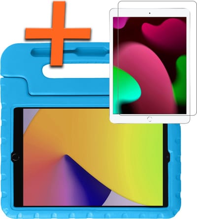 Hoesje - Geschikt voor Apple iPad 7 (2019) - 10.2 inch - 7e Generatie - Met Screenprotector - Kinderhoes Shockproof Bumper - Kidsproof Case - Tablet Hoes - Kinder Hoes Cover - Blauw