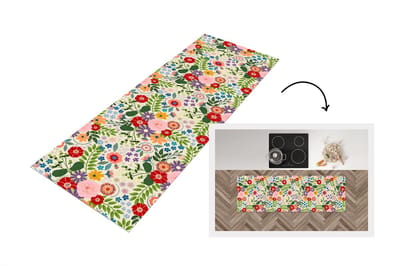 Keukenloper - Loper keuken - Bladeren - Bloemen - Design - 150x50 cm - Keukenloper vinyl