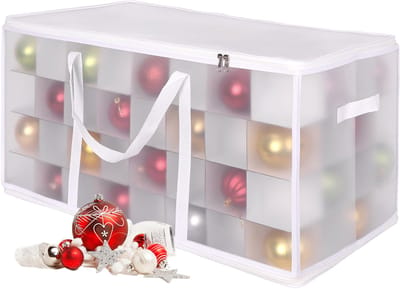 Kerstballen opbergbox - voor 128 ballen - kunststof - transparant-wit