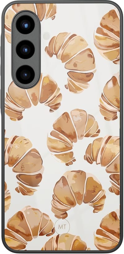 Hoesje geschikt voor Samsung Galaxy A56 - Croissant - Hard Case Zwart Back Cover - Print - Beige - Mooie Telefoonhoesjes