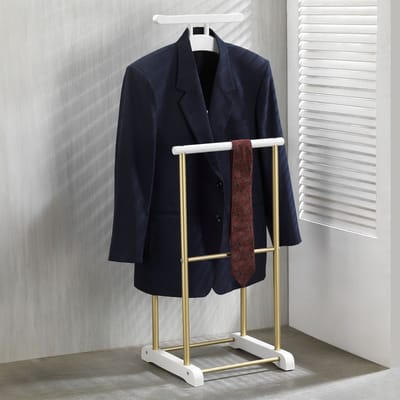 Kledingrek MEDINA met kleerhanger, broekenhanger en opbergplank - wit/goud