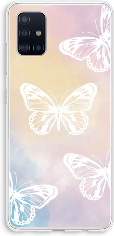 Case Company® - Hoesje geschikt voor Samsung Galaxy A51 4G hoesje - White butterfly - Soft Cover Telefoonhoesje - Bescherming aan alle Kanten en Schermrand