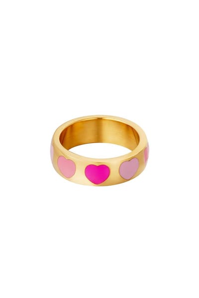 Stainless steel - ring- with hearts - Pink-Roze- 16-Moederdag cadeautje - cadeau voor haar - mama- Valentijnsdag
