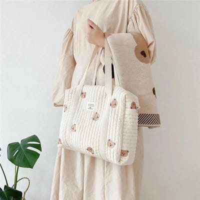 Korea Stijl Newborn Baby Verzorging Luiertas Mummy Schoudertas Borduurwerk Gewatteerd Kinderwagen Luiers Opbergorganizer Grote Handtassen gray