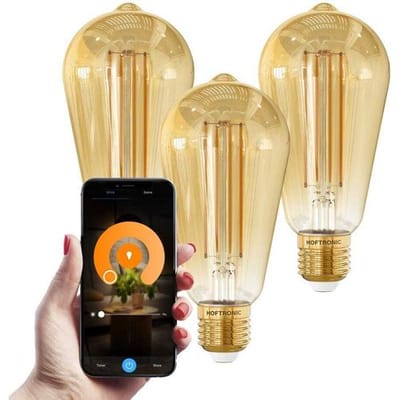 HOFTRONIC - Set van 3 Smart Gloeilampen - 7 Watt 806 Lumen - Kooldraadlampen - ST64 Edison Amberkleurig - 1800-3000K - Dimbaar - E27 Filament - Bedienbaar via Google Home & Amazon Alexa