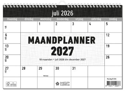 MGPcards - 18 Maanden planner 2027 - Maandplanner - Maand kalender - Nederlandse en Belgische feestdagen - juli 2026 t/m december 2027 - 27 x 24,5 cm