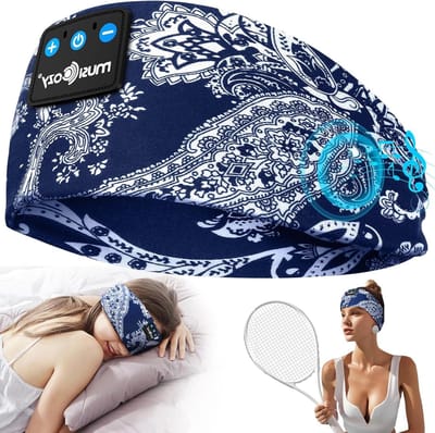 Slaapmasker Bluetooth 5.2 Hoofdband-Hoofdtelefoon Zachte Boho Muziek HD Stereo Geluid Tech Geschenken Mannen-Vrouwen-Tieners Herbruikbare Hoofdtelefoon Slapen