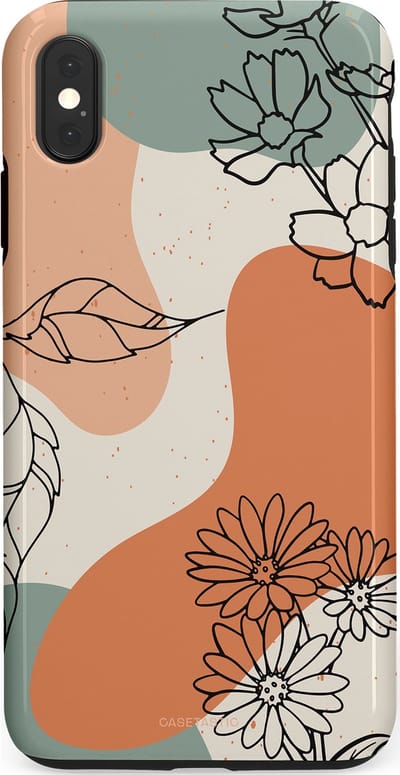 Casetastic hoesje geschikt voor Apple iPhone XS Max - Dubbellaagse bescherming - Lijnenspel Botanisch - Fashion Case - Crème Saliegroen Perzik