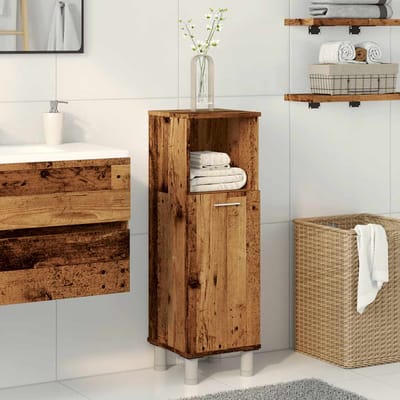 vidaXL - Badkamerkast - 30x30x95 - cm - bewerkt - hout - oud - houtkleurig