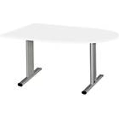 Schäfer Shop  Select Vergadertafel Planova, halve cirkel, 1400 x 1000 mm, wit, accentlijst blank aluminium