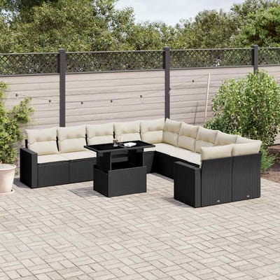 vidaXL - 11-delige - Loungeset - met - kussens - poly - rattan - zwart