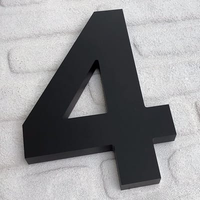 Promessa-Design - Huisnummer 4 Zwart Mat - Acrylaat 3D Groot - Hoogte 25 cm - Dikte 25 mm - onderhoudsvrij - Type 3D/Acrylaat/25/MatZwart/Arial.