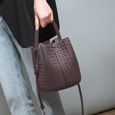 Nieuwe Herfst- en Winter Dames Tas Crossbody Bucket Bag Echt Leer Geweven Tas Grote Capaciteit Handgedragen Schoudertas gray