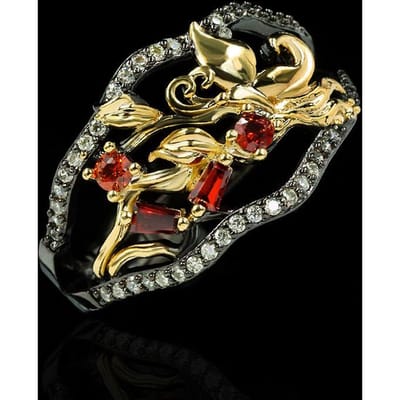 Hete Europese en Amerikaanse Paleis Edelsteen Ringen Tweekleurig Zwart Goud Retro Bloemenring Dames Sieraden No. 10 beige