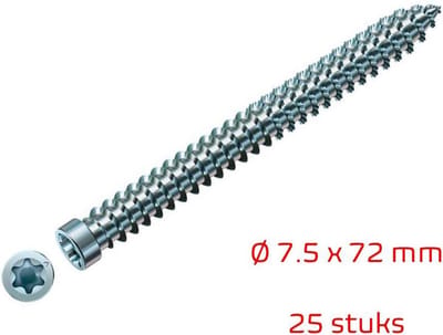 TQ4U kozijnschroef 7.5 x 72 mm | verzinkt | verzonken schroefkop T30 | 25 stuks
