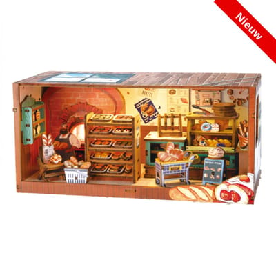 Kitcreatives- DIY Miniature Scene 3D Bakkerswinkel met LED- verlichting- MDF