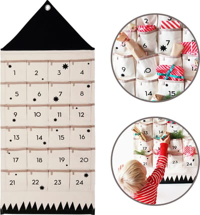 Kerstkalender - Adventskalender zelf vullen - Adventskalender leeg - Adventskalender kinderen - Aftelkalender - Opbergtas - Herbruikbaar - 50 x 120 cm - Katoen - Beige