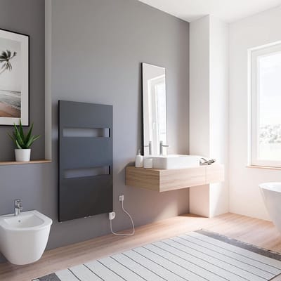 Schulte TURIN – elektrische designradiator – 60x114cm - antraciet - handdoekdroger - temperatuurregeling aansluiting rechts – 600 Watt
