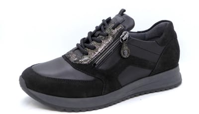 Waldläufer Dames Veterschoen - 7520047-403-771 Zwart/Combi - Wijdte H - Maat 5½ (38.5)