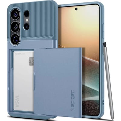 Spigen Slim Armor CS - Hoesje Geschikt voor Samsung Galaxy S26 Ultra - Back Cover met Kaarthouder voor 2 Pasjes - Blauw