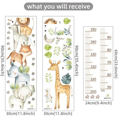 Autocollants muraux en PVC imperméables et amovibles avec règle de hauteur d'animaux de dessin animé pour chambre d'enfants, maternelle, décoration de la maison beige