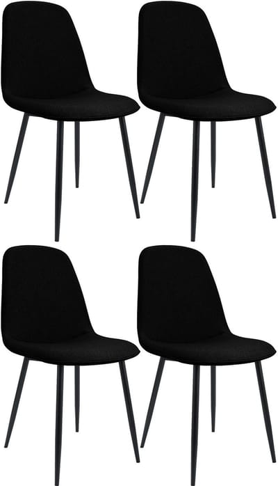 CLP Maryam Set van 4 eetkamerstoelen - klassiek - met rugleuning - zwart metalen frame - belastbaar tot 150 kg - Stof/zwart