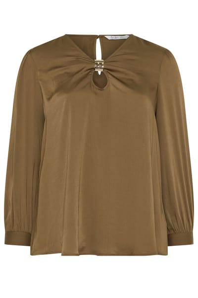 Yours London Bruine Satijnen Blouse Met Metalen Afwerking Size 38