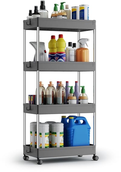 SONGMICS - Serveerwagen - Met 4 Lagen - 6 Haken - 360° Draaibare Wielen