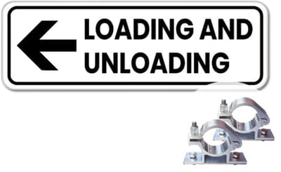 Bord Loading and Unloading pijl links - Weerbestendig Aluminium - 40x15 cm - Bevestiging: Met paalbeugels Ø48mm