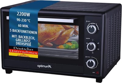 SnelShoppen - Mini Oven 60 L - Heteluchtoven met Draaispit - 2200 W - Zwarte Keukenoven voor Feest, Camping en Gezelligheid