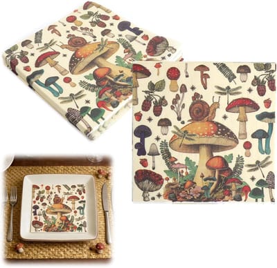 20 stuks papieren servetten met paddenstoelen in vintage bos-design, 33 x 33 cm, perfect voor herfsttafels, servettendecoratie en feestelijke gelegenheden