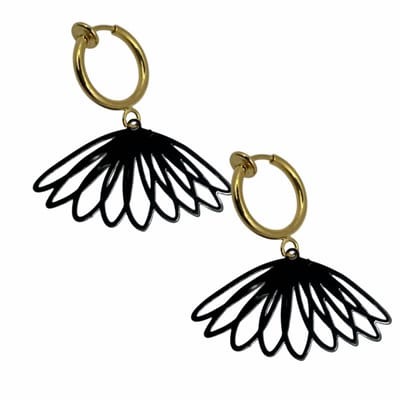Klem oorbellen-Zwart-Goudkleurig-Kleine waaier-geen gaatje-Charme bijoux
