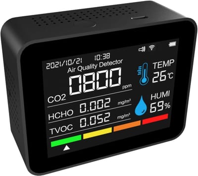 Luchtkwaliteit Monitor - CO2 Meter - Binnenklimaat Meten - 12-in-1 Functies - Met Thermometer - Wit