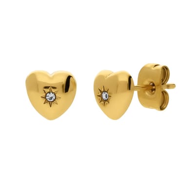 Lucardi Dames Stainless steel goldplated oorknoppen hart met kristal voor dames - Oorbellen - Staal - Goudkleurig