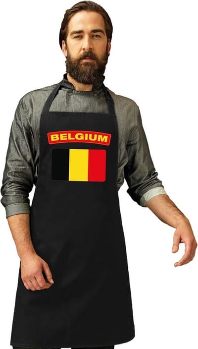 Keukenschort - Barbecueschort - I Love Belgie vlag - zwart - heren en dames - Landen supporters - Gerechten - Avond