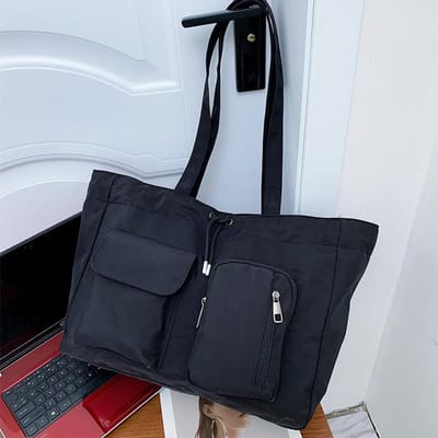 Trekkoord Grote Capaciteit Tote Bag Vrouwelijke Student Computer Pendelen Eén Schouder Crossbody Handheld Canvas Tas Emmer Tas black