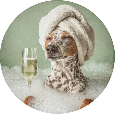 Badmat rond 70x70 cm - Antislip - Hond - Bad - Champagne - Handdoek - Badmatten voor badkamer - Badkamermat - Douchemat - Ronde badkamer mat