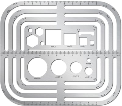 Tekensjabloon Staal - Tekenhulp Liniaal - Doe-het-zelf Ambachten - Roestvrij Staal - 15 x 13 cm - Metaal