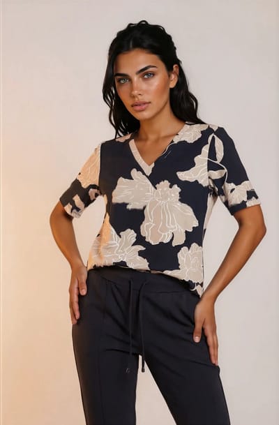 MI PIACE - Travel T-shirt Big Flower Print 202271 Black - Maat : S