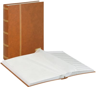 Lindner 1162 Postzegelalbum - Bruin - groot formaat 48 witte blz. - Luxe - postzegels - insteekalbum - stock - stockboek