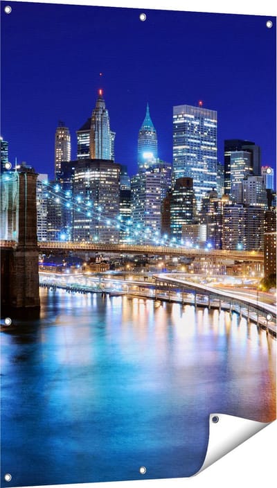 Gards Tuinposter Skyline New York in het Centrum - 80x120 cm - Tuindoek - Tuindecoratie - Wanddecoratie buiten - Tuinschilderij