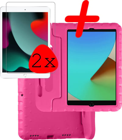 Hoesje Geschikt voor Apple iPad 7 (2019) - 10.2 inch - 7e Generatie - Met 2x Screenprotector - Kinderhoes Shockproof Bumper - Kidsproof Case - Tablet Hoes - Kinder Hoes Cover - Roze