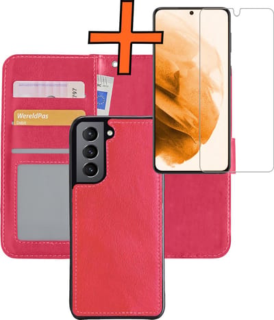 Hoes - 2 in 1 - Geschikt voor Samsung Galaxy S21 - Met Screenprotector - En Uitneembare Hard Cover - Bookcase - Wallet Case - Met Pasjeshouder - Book Case - Uitneembaar - Pashouder - Kunstleer - Donkerroze