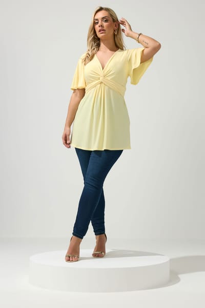 Yours London Gele Top Met Knoopdetail Aan De Voorkant En Korte Mouwen Size 38