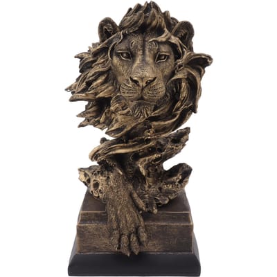 Sculpture Tête de Lion Résine Vif Réaliste Artistique Décoratif Statue de Lion pour Salon Bureau black