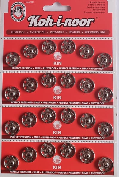 Koh-i-noor roestvrijstalen zilveren drukknopen No6 - 15 mm - zilver - aannaaibare drukkers - 24 stuks op kaart